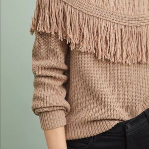 Anthropologie Fringed Mock Neck Grey Pullover S